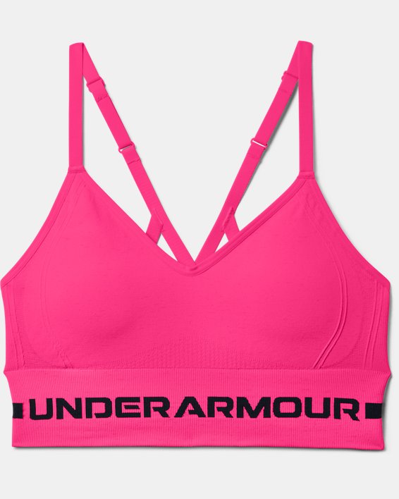 Damen UA Seamless Low Long Heather Sport-BH, Pink, pdpMainDesktop image number 8